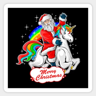 Christmas Santa Riding Unicorn, Cute Xmas Rainbow Lover Gift Sticker